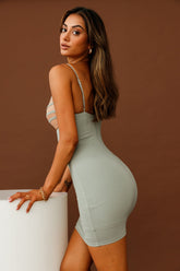 Papillon Striped Bust Bodycon Mini Dress Sage
